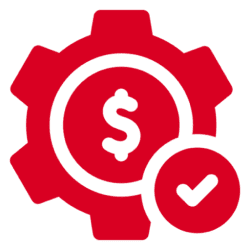 Gear with dollar sign and check mark