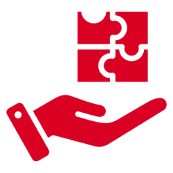 Hand holding puzzle pieces icon