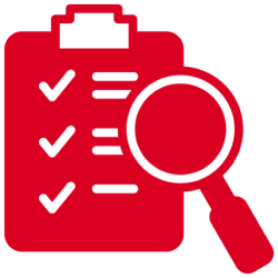 Red checklist and magnifier illustration