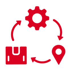 Red logistics icons with arrows