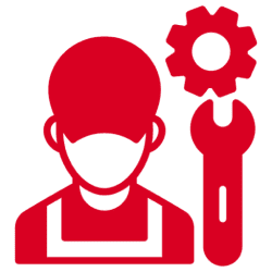 Red technician symbol with tools