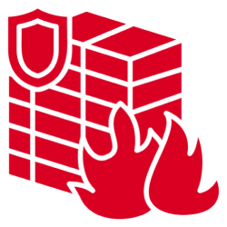 Firewall security icon with flames