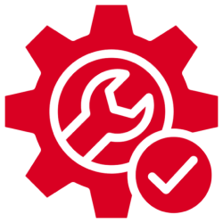 Red gear and wrench symbol