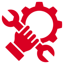 Red wrench and gear symbol