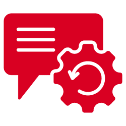 Red speech bubble with gear