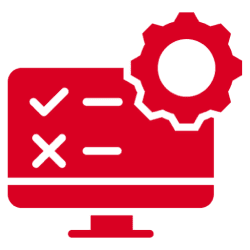 Monitor displaying checklists and cogwheel