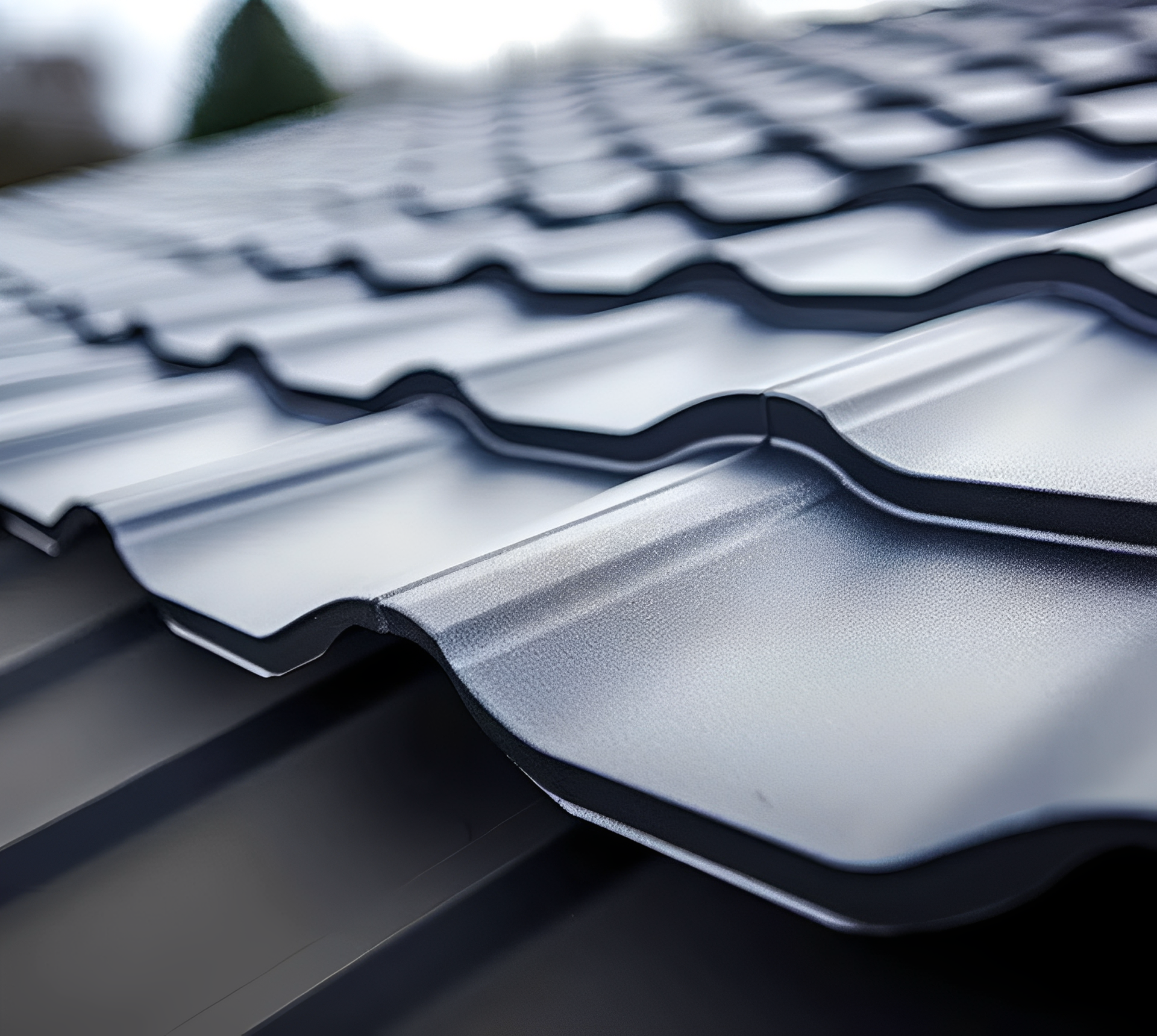 Close-up of a metal roofing structure.